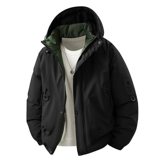 Jackets for Men Solid Thick Hooded Waterproof Long Sleeve