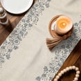 thumbnail image 3 of Blue Flower Table Runner - 48 Inch Long Spring Farmhouse Country Floral Plant Beige Cotton and Linen Blended Dress Scarves Farmhouse Table Runner for Kitchen Dining, Coffee Table, 13" x 48", 3 of 8