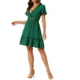 thumbnail image 4 of INSPIRE CHIC Women's Summer V-Neck Short Sleeves Crochet Trim A-Line Ruffle Hem Dress, 4 of 5