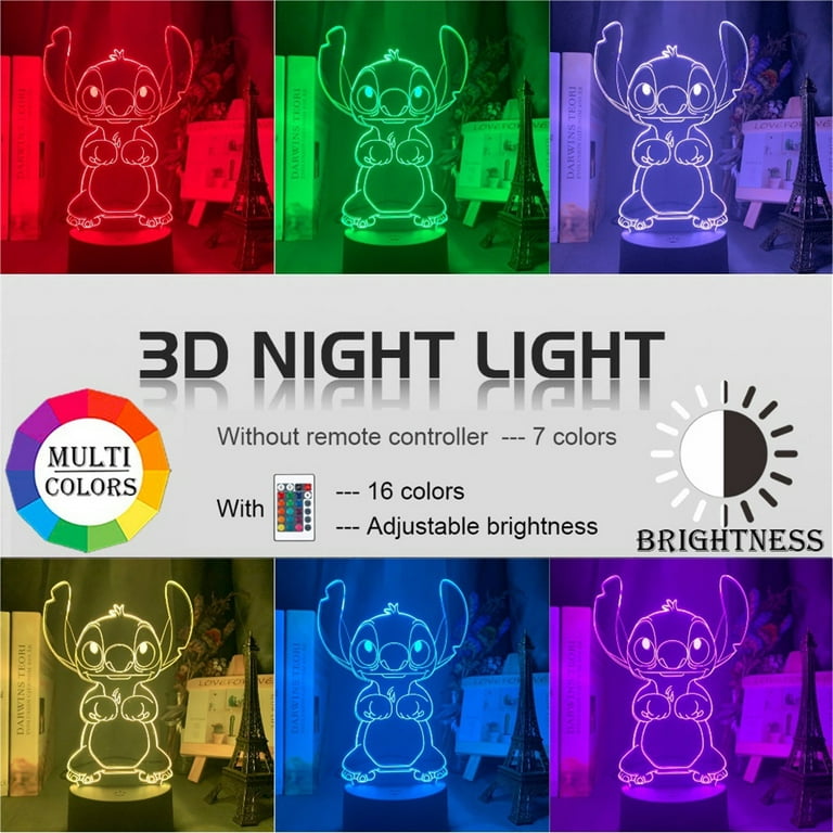 Stitch 3D Anime Character LED Optical Light, Bedroom Decor, Remote Control  Table Sleep Lamp, Visual Night Light, Kids Christmas Birthday Gift, kids 