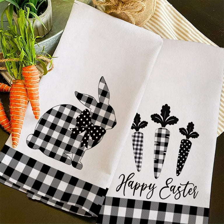  Whaline Easter Kitchen Towel Black White Dish Towel Happy  Easter Plaid Dishcloth Large Tea Towel Decorative Spring Cloth Towel for  Easter Home Kitchen Coking Baking, 4 Designs, 28 x 18 
