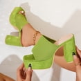 thumbnail image 2 of Women's Ribbed Knit Platform Mules, Trendy Open Toe Chunky Heel Slides, Comfortable Solid Color Slip On Heels for Summer, Plus Size Available for Wide Feet, Fashionable Outdoor Dress Shoes, 2 of 10