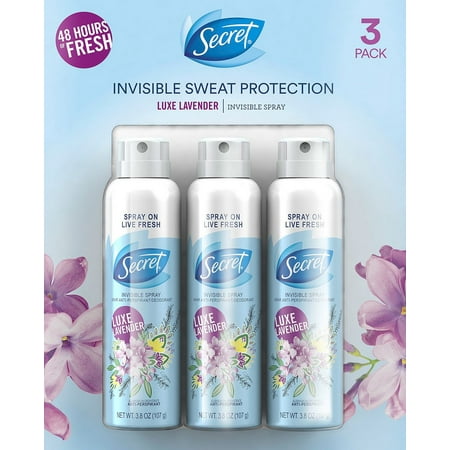 Secret Invisible Spray Deod orant, Luxe Lavender 3.8 oz., 3 pk
