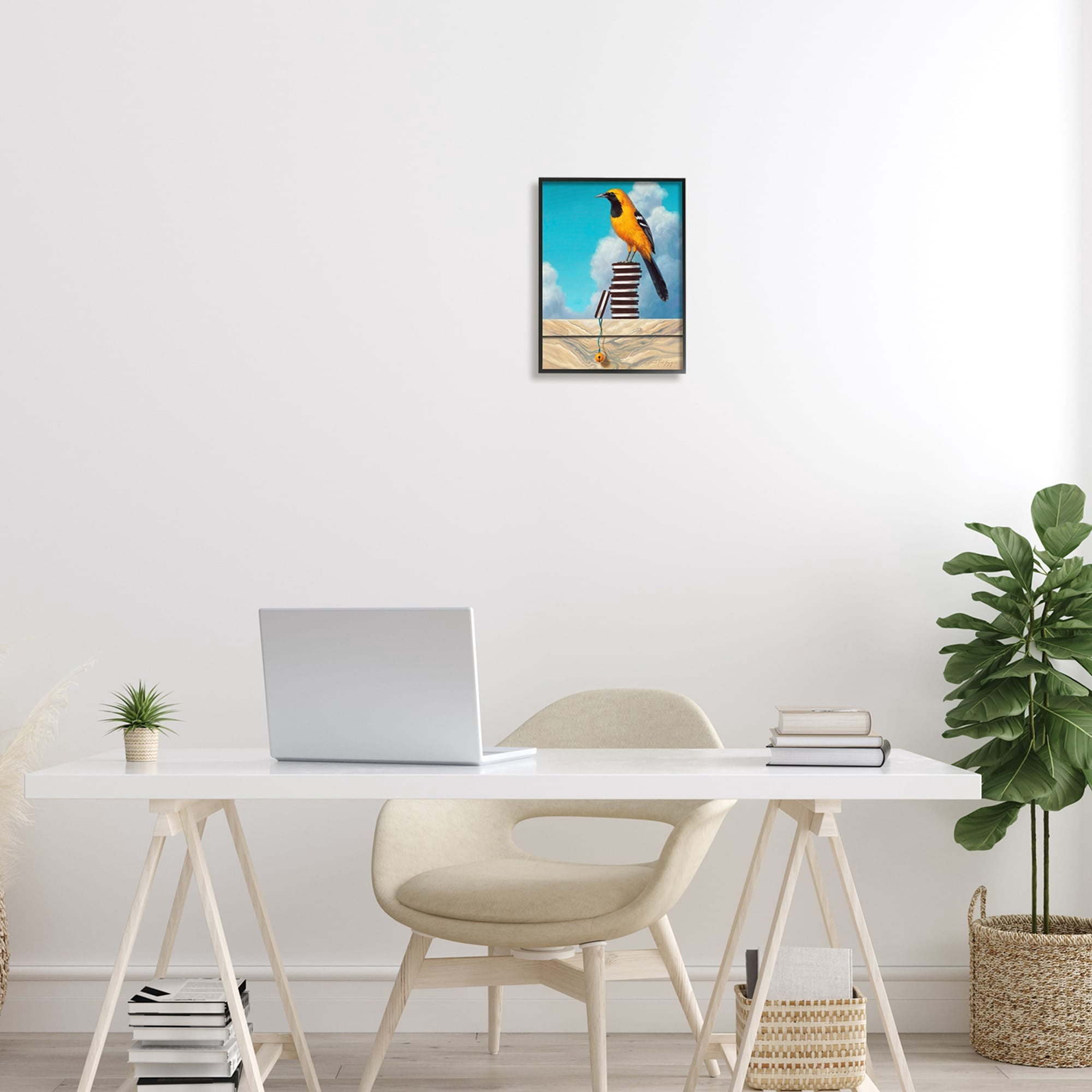 Stupell Industries Oriole Bird Sandwich Cookies Cloudy Sky Painting Framed Wall Art, 24 x 30, Design by Linda Ridd Herzog
