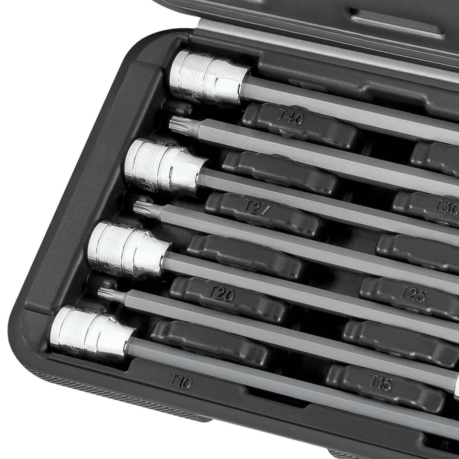 Carbyne 7-Piece Torx Extra Long Bit Socket Set, T10 to T40, 3/8 in. Drive, S2 Steel Bits, CrV Sockets, Zinc Phosphate, 6.1 in. Length, Durable Case