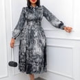 thumbnail image 2 of AURA Plus Size Printed Swing Midi Dress Long Sleeve Polo Collar High Waist Belted Banquet Spring Fall Dress, 2 of 10