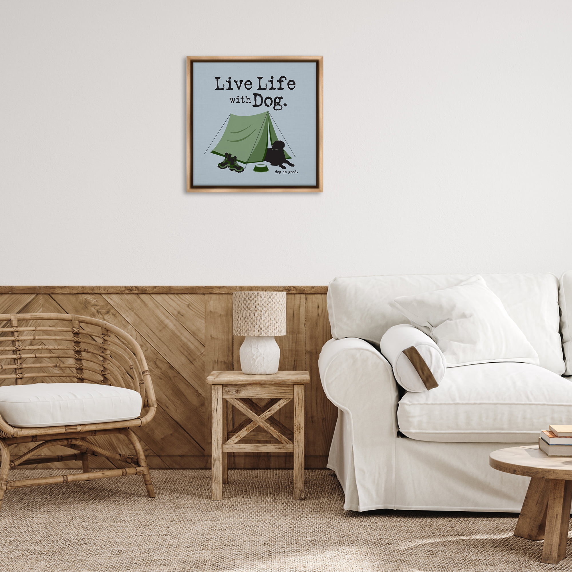 Stupell Industries Camping with Dog Animals Painting Brown Floater Framed Canvas Art Print Wall Art, 25 x 25
