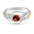 thumbnail image 2 of Gem Stone King 925 Sterling Silver and 10K Yellow Gold Round Red Garnet and White Moissanite 3 Stone Ring for Women (1.46 Cttw, Available in Size 5, 6, 7, 8, 9), 2 of 3