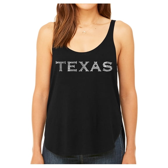 LA Pop Art Women's Premium Word Art Flowy Tank Top - THE GREAT CITIES OF TEXAS
