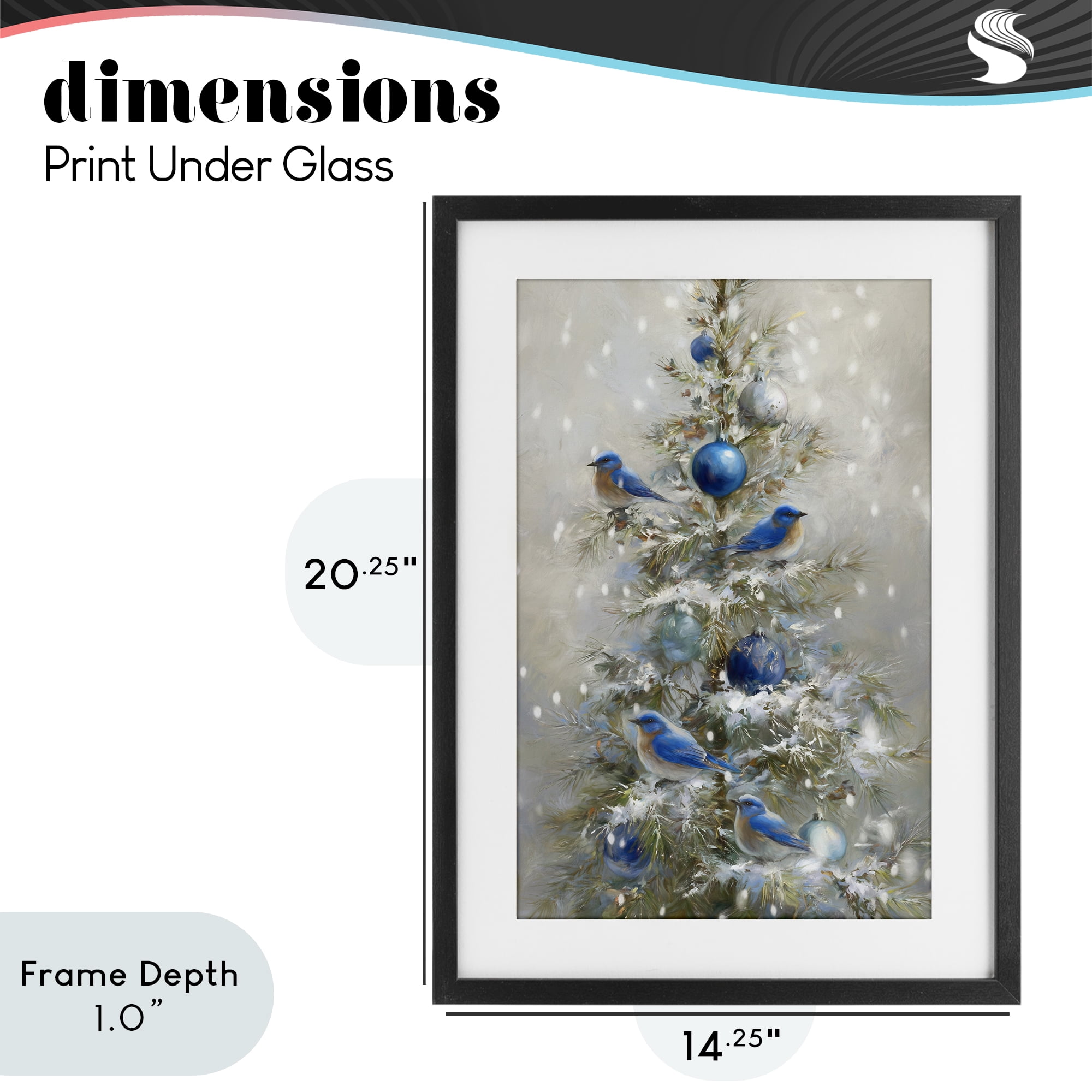 Stupell Industries Blue Bird Christmas Tree Black Framed Print Under Glass, design by Tina LeCour
