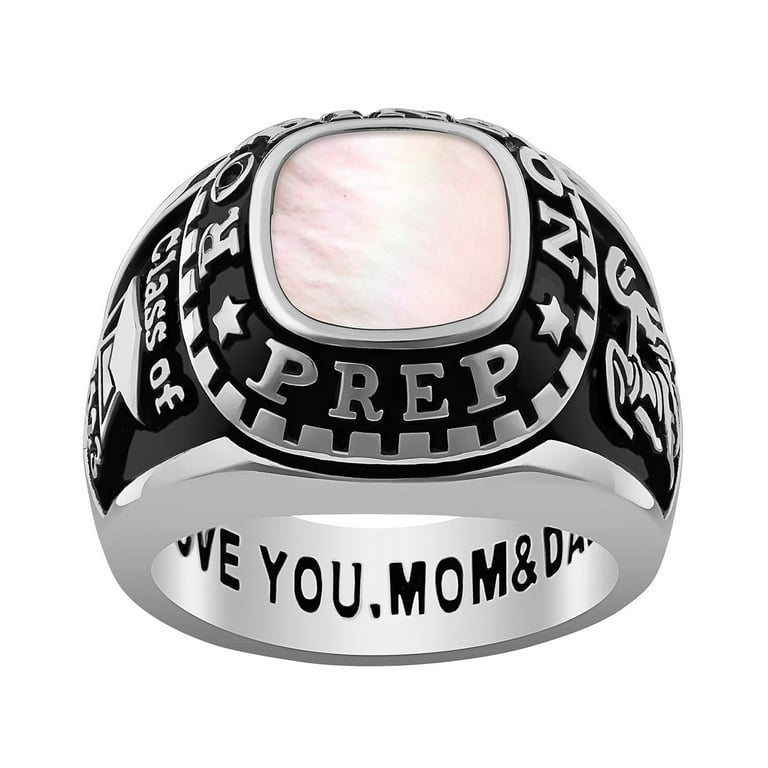 Personalized Women s Onyx Carnelian Lapis or Mother of Pearl Genuine Stone Class Ring Grey Type