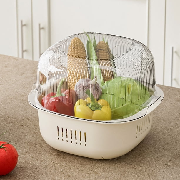 Fiudx Cesta para Lavar La Cocina, Diseño Multifuncional de Doble Capa, Orificios de Drenaje Finos, Asas para Colgar, Perfecta para Lavar Frutas y Verduras, Ahorra Espacio, Tamaño 25 X 22,5 X 10,5 Cm.