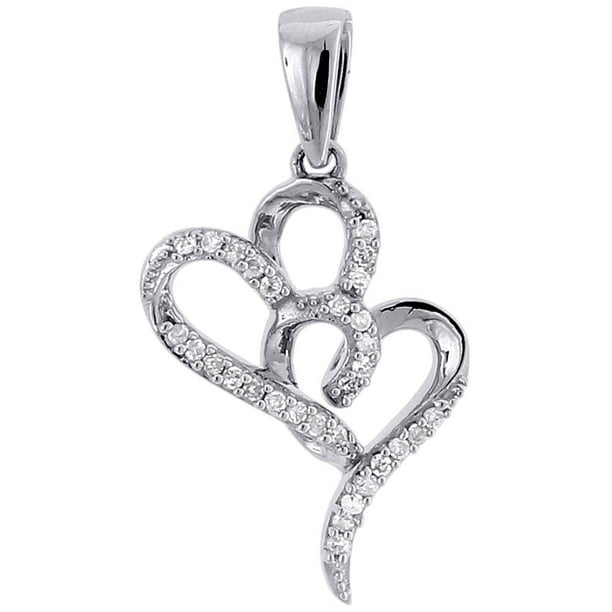 Jewelry For Less - 10k White Gold Diamond Double Heart Pendant Love ...
