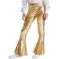 thumbnail image 3 of inhzoy Kids Girls Boys Shiny Metallic Flared Pants Bell Bottoms Sequins Dance Leggings Trousers Gold 14, 3 of 8
