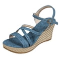 thumbnail image 5 of Rokment Women's Platform Wedge Dressy Sandals Stylish Casual Cross-Straps Espadrilles Chunky Heeled Beach Strappy Summer Shoes for Ladies Vacation Blue Size 6.5, 5 of 7