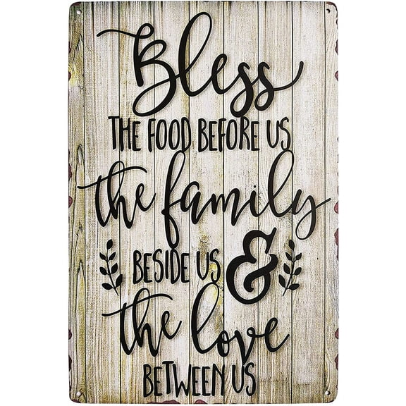 Bless The Food Before Us Vintage Metal Tin Sign Rustic Farmhouse Wall Home Decor Sign for Kitchen, Living Room, Dining Room 8X12Inch