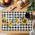 thumbnail image 2 of Sunflower Placemats Set of 12, Rustic Floral Butterfly Bee Black White Plaid Placemats for Dining Table, Place Mats for Kitchen Tabletop, Waterproof Wipeable Dining Table Mats Set, 2 of 9