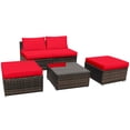 thumbnail image 5 of Patiojoy 5-Piece Outdoor Rattan Wicker Sofa Set Lounge Chair with Red Cushions, 5 of 9