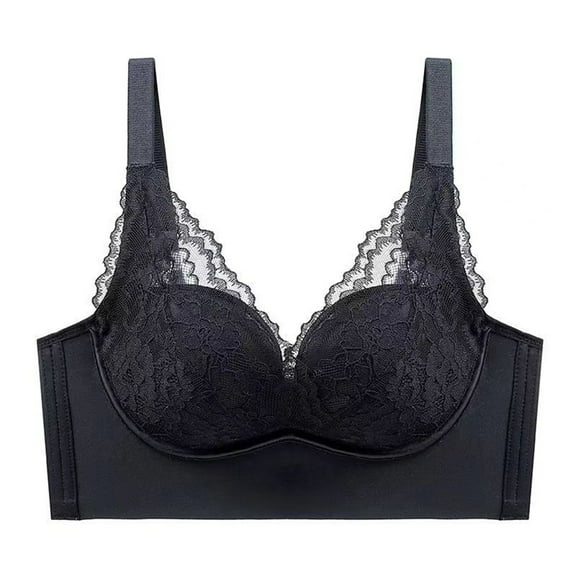 Ramiter Plus Size Lingerie Ladies Bras No Steel Ring Front Buckle Breastfeeding Adjustable Gathering Bra Underwear Bra 36/80,Black