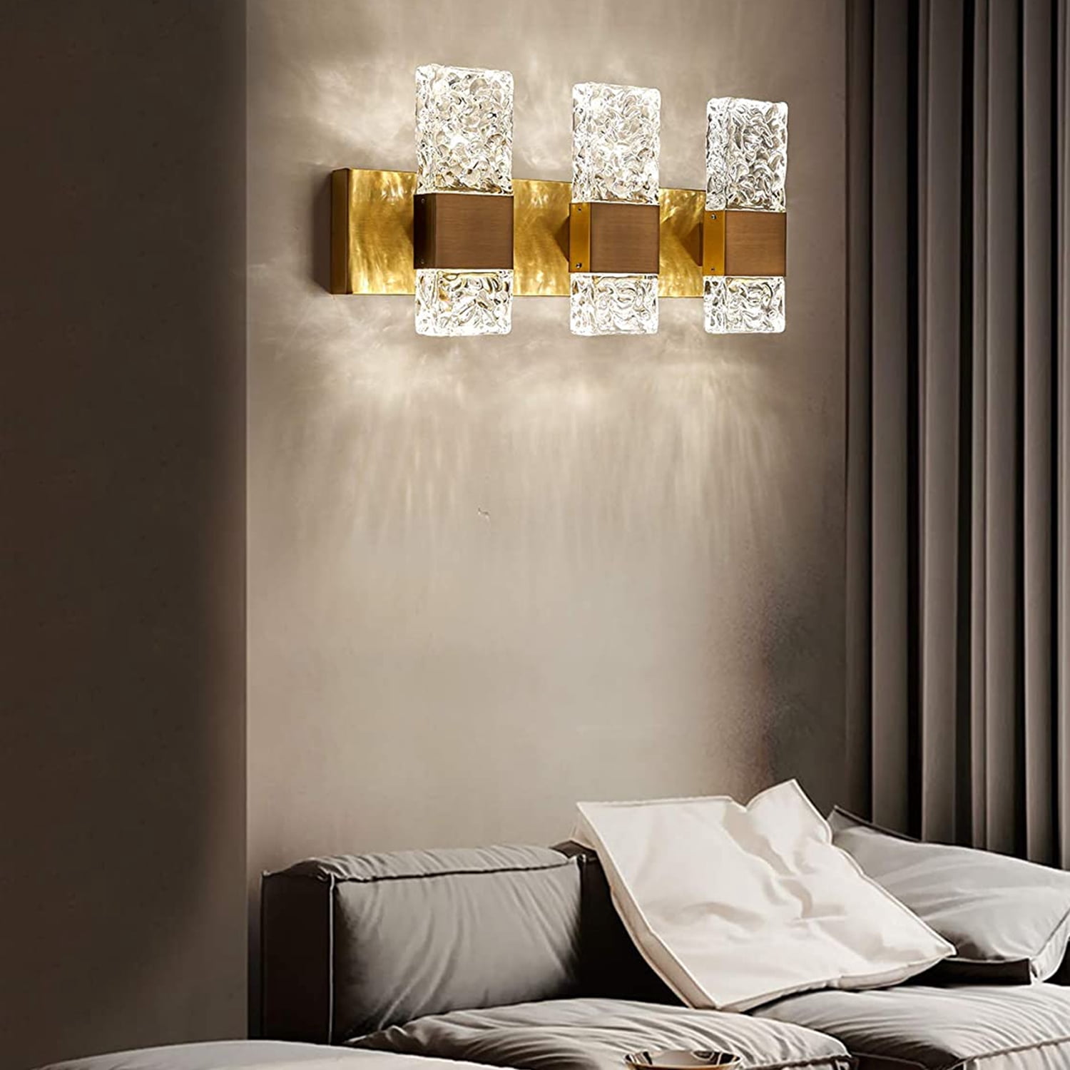 4000K LED Crystal Wall Sconces 3-Light Gold Vanity Lights 30W Modern Brushed Hardwired Lighting Fixtures for Bathroom Bedroom Living Room