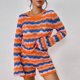 thumbnail image 3 of Conjunto de pantalones cortos de suéter para mujer Cómodo tejido ahuecado Bloque de color Cuello redondo Ropa diaria Hugtrwg Para estrenar, 3 of 9