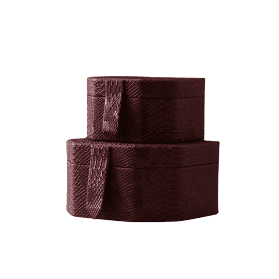 Set of Two Burgundy Faux Leather Storage Boxes with Strap Detail