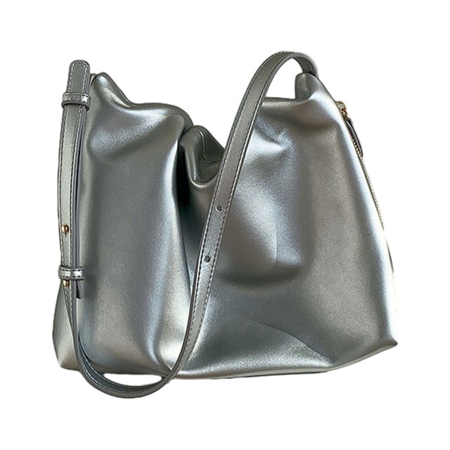 Jumpingount Bolso de mano versátil de PU sólido de moda coreana para todas las ocasiones bolsos de hombro de viaje de gran capacidad Bolsas de mensajero y de hombro Plata