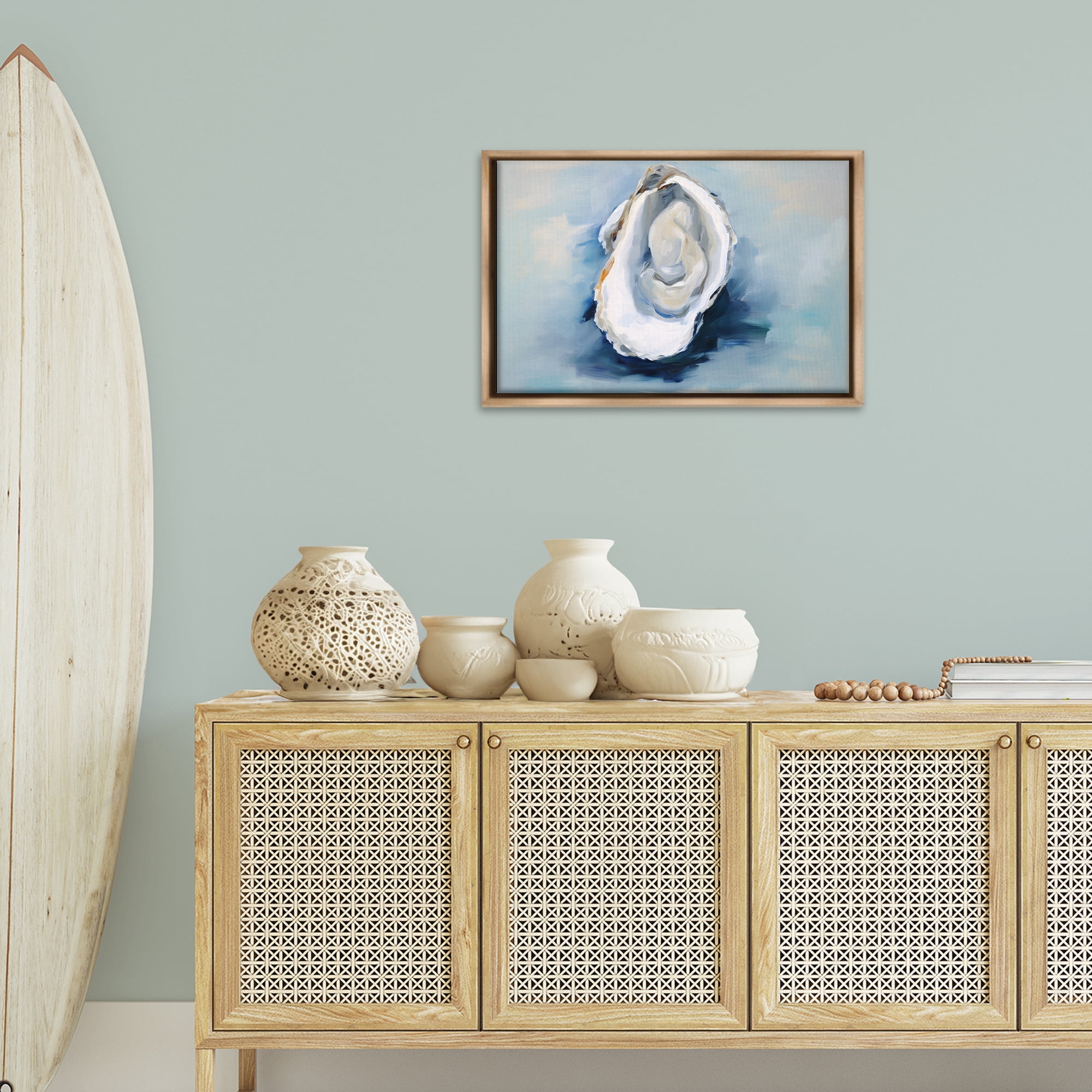 Stupell Industries Traditional Oyster View Nautical & Beach Painting Brown Floater Framed Canvas Art Print Wall Art, 25 x 17