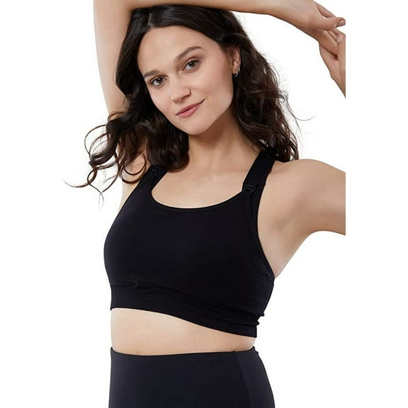 Ingrid & Isabel Basics Seamless Maternity & Nursing Sports Bra, Low to Medium Impact, Black