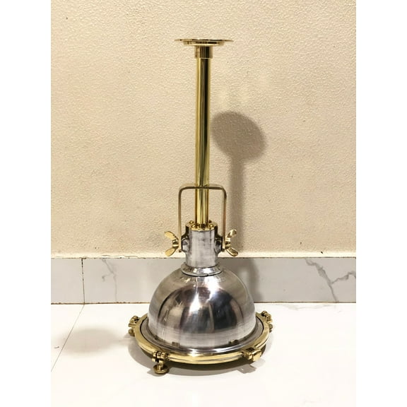 Nautical Industrial Antique Aluminum & Brass Metal Home Ceiling Mount Pendant Lamp