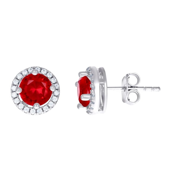 925 Sterling Silver Womens Red Cubic Zirconia Round Stud Earrings 6x6mm Wide Stud Earring for Women