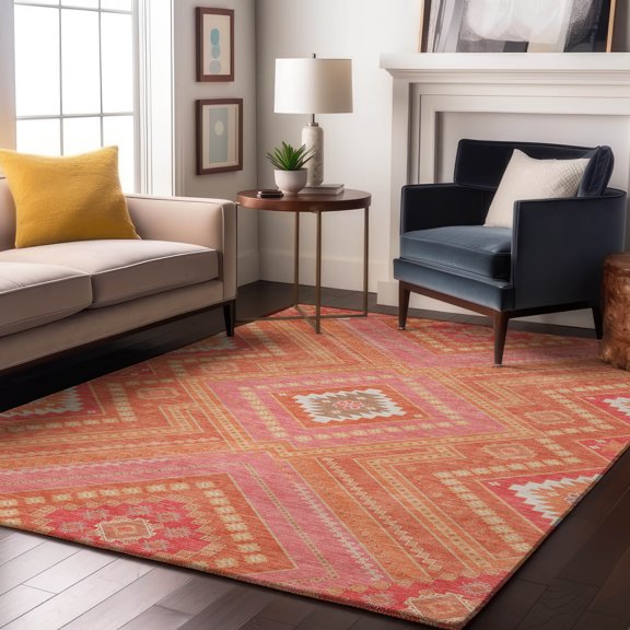 Addison Rugs Mayfield Premium Machine Washable Transitional Tribal Coral Rectangle Rug, 8' x 10'