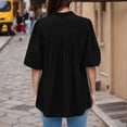 thumbnail image 4 of Dealovy Womens Tops Dressy 3/4 Puff Sleeve Solid Color Work Blouses Button down Crew Neck Business Casual Top, 4 of 9