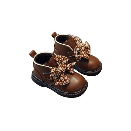 

Rotosw Children Ankle Boots Non-Slip Dress Boot Bowknot Booties Comfortable Round Toe Princess Shoes Wedding Winter Warm Short Bootie Brown 7C