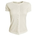 thumbnail image 1 of JAKANYQ Female T-Shirts New Sexy Hot Girl Button Short Sleeve Threaded Cardigan Tops Solid Color T Shirt Breathable Tee, 1 of 3