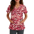 thumbnail image 5 of Valentines Scrubs Tops Women Plus Size Casual V Neck Cute Love Heart Printed Scrubs Hoilday Short Sleeve Scrub Shirts Nursing Uniform Medical Nurse Workwear with Pockets Hot Pink 2XL, 5 of 5