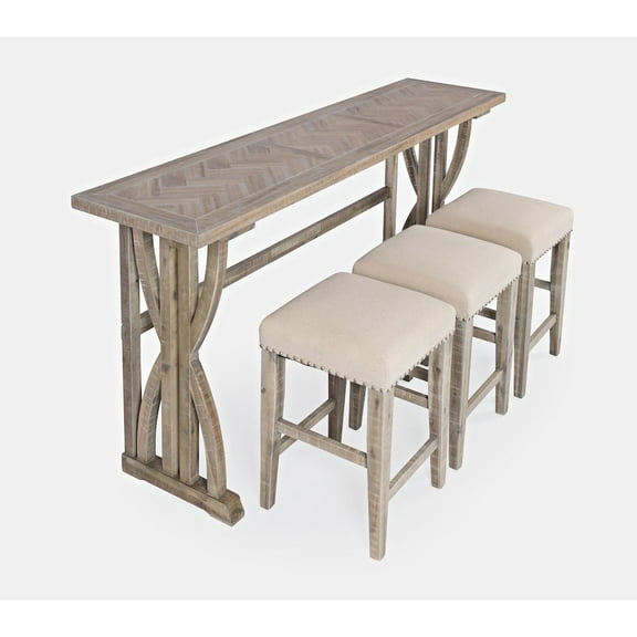 Jofran Fairview Transitional Herringbone Counter Height Four Piece Console 74" Dining Table Set