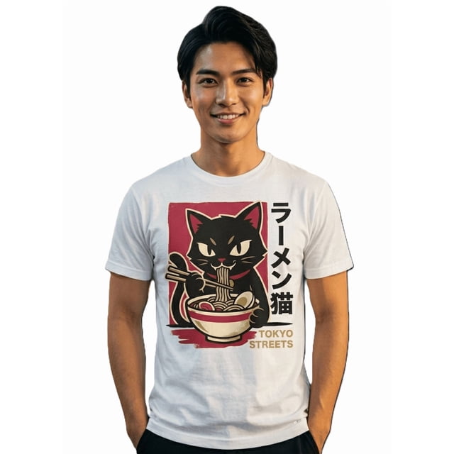 Playera Blanca Unisex Estampada Ramen Cat