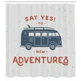 thumbnail image 3 of Vintage Shower Curtain, New Adventures Typography with Little Van Hippie Lifestyle Free Spirit Print, Cloth Fabric Bathroom Decor Set with Hooks, 84" Long Extra, Cadet Blue by Ambesonne, 3 of 3