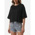 thumbnail image 2 of Women's Comfy Basic Workout Gym Short Sleeve Crop Tops Casual Loose Oversized T-Shirts, 2 of 6