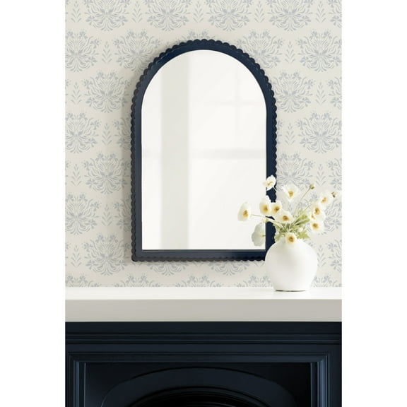 Kate and Laurel Scallia Modern Wooden Scalloped Arch Mirror, 20 x 30, Navy Blue, Transitional Dorm Room Wavy Arched Wall Mirror for Use as Fun Nursery or Living Room Decor