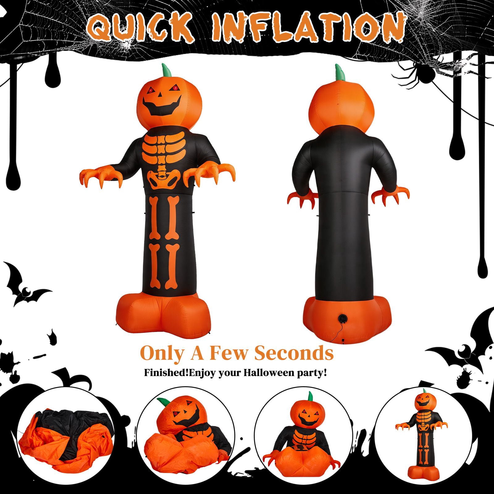 12FT Inflatable Grim Reaper with Skeleton Ribs Pumpkin 115 String Lights 3 LED for Halloween Yard Decor