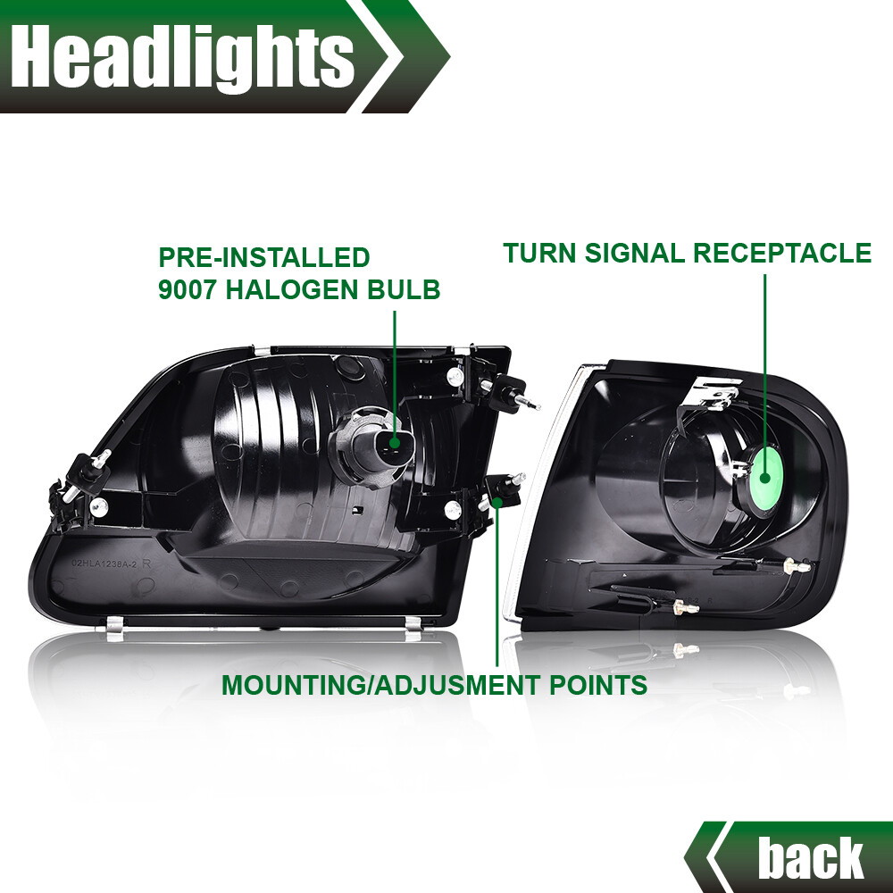 Headlight & Corner Light Assembly Set For 97-03 Ford F150/99-02 Expedition – LH+RH, DOT Approved, Bulbs Included