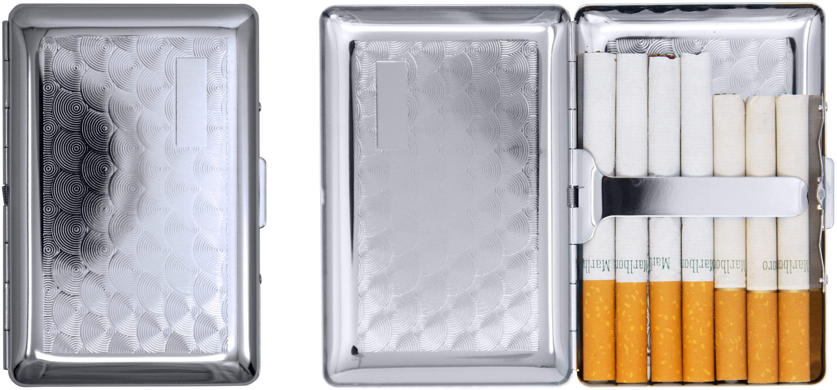 Set of 2 Ultra Compact Metal-Plated King Size Cigarette Case & Stash Box  (Silver Victoria Print)