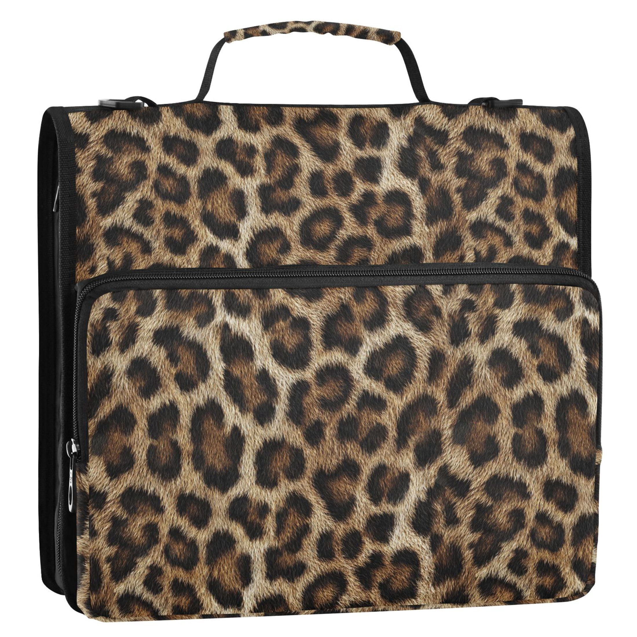 Zipper Binder Leopard Print 1.5 Inch Binder Folder Bag with Shoulder Strap and Handle