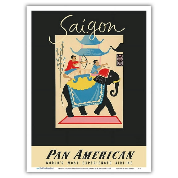 Saigon Vietnam - Pan American World Airways - Ho Chi Minh City - Vintage Airline Travel Poster by Aaron Amspoker c.1955 - Master Art Print (Unframed) 9in x 12in