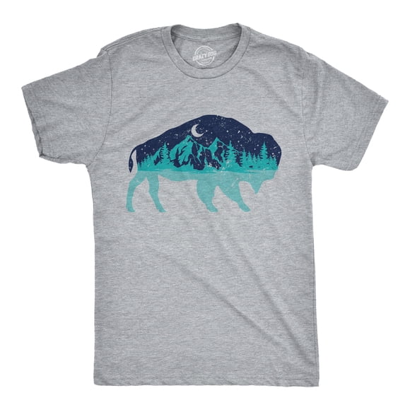 Mens Nature Bison T Shirt Funny Cool Outdoor Lovers Buffalo Tee for Guys (Light Heather Grey - BISON) - XXL