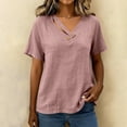 thumbnail image 4 of WHLBF Tank Tops for Women V-Neck Short Sleeve Button Loose Casual Summer Cotton Linen Shirt Tank Pink L, 4 of 8