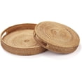 thumbnail image 3 of Plateau de Service en Rotin 25*25*4cm avec Poignées Plateaux Décoratifs Ronds pour Table Basse Tabouret, 3 of 5