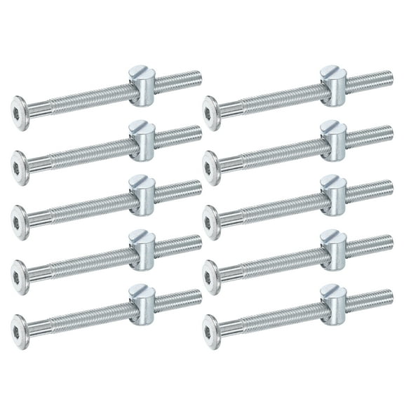 Uxcell 10 Pack Bed Frame Bolts, M6 x 70mm Hex Socket Head Screws Bolts Barrel Nuts Bunk Bed Bolts Furniture Screws with Slotted Head Barrel Nut for Chairs Cots, Silver
